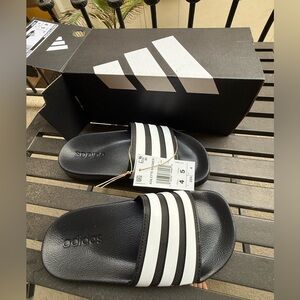 Adidas Black and White ADILETTE SHOWER SLIDES ( M 4 / W 5 )